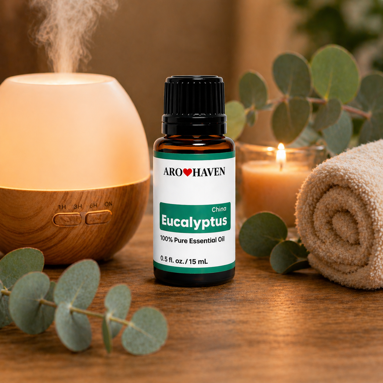 Aro Haven Eucalyptus Essential Oil 0.5 fl oz (15 mL) – 100% Pure Eucalyptus Globulus Oil – GC/MS Tested, High 1,8-Cineole Content, Aromatherapy Diffuser Oil, Fresh Crisp Aroma, Premium Essential Oil