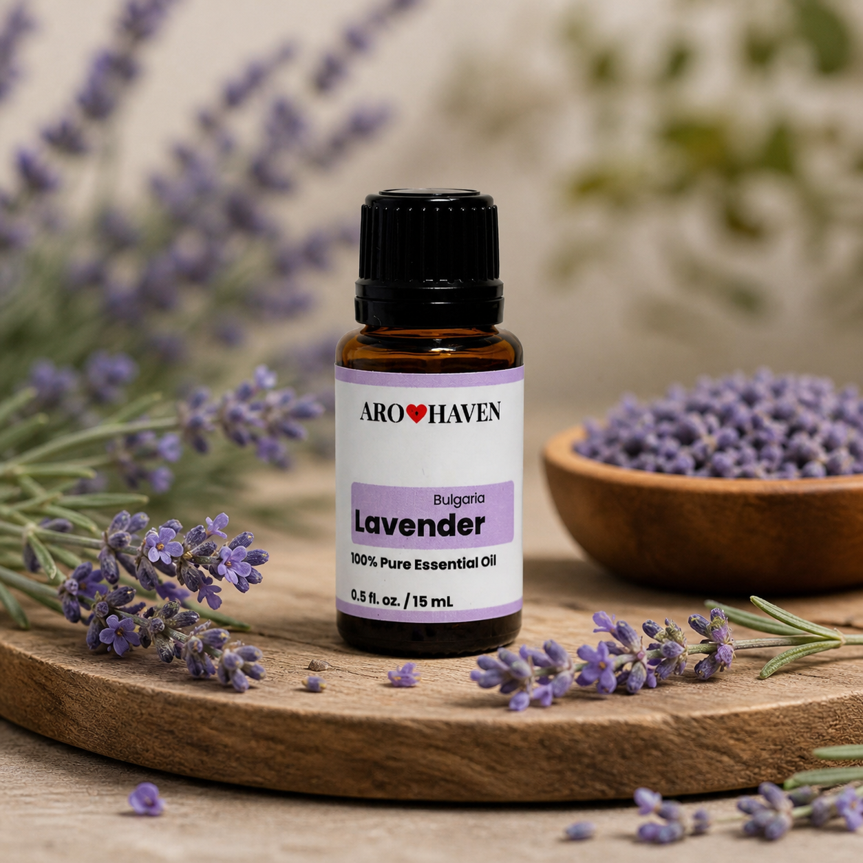Aro Haven Lavender Bulgaria Essential Oil 0.5 fl oz (15 mL) – 100% Pure Lavandula Angustifolia Oil – GC/MS Tested, Aromatherapy Diffuser Oil, Floral Relaxing Aroma, Premium Bulgarian Essential Oil