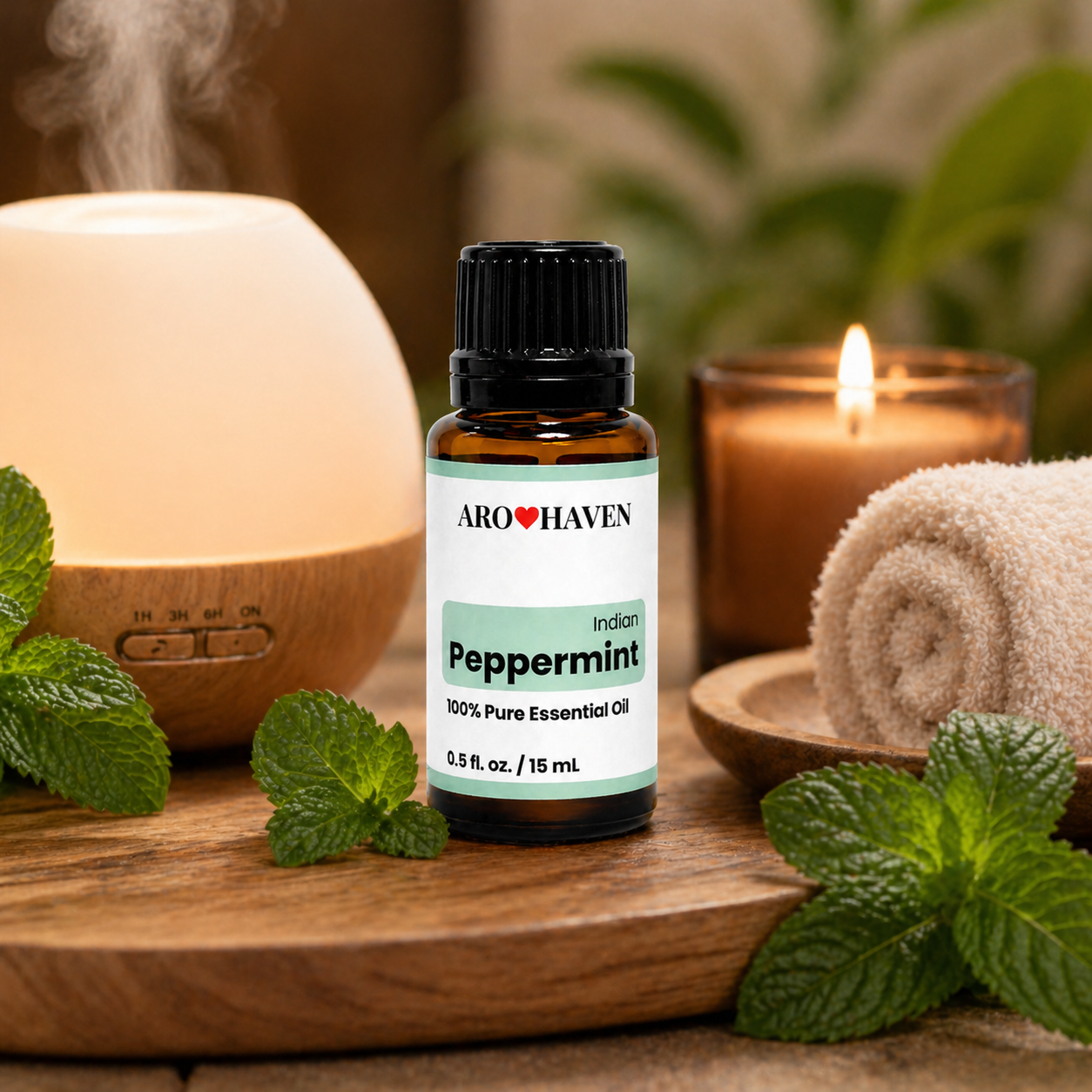 Aro Haven Peppermint Essential Oil 0.5 fl oz (15 mL) – 100% Pure Mentha Piperita Oil – GC/MS Tested, High Menthol Content, Aromatherapy Diffuser Oil, Fresh Cooling Mint Aroma, Premium Essential Oil
